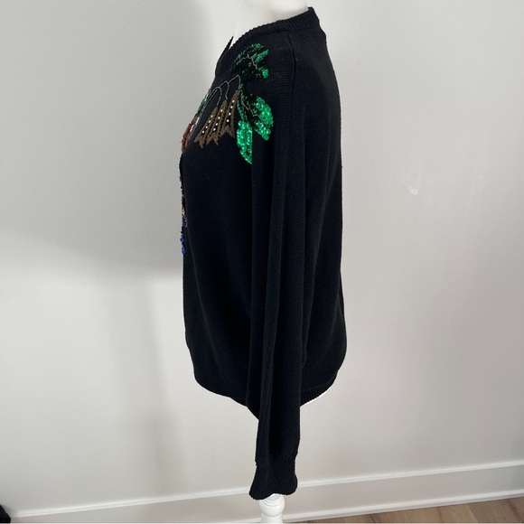 Mister Noah Sz L Black Sequins Sweater Pullover Floral 90s Knit Ramie/Cotton*W15 - Picture 2 of 3